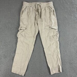 Porter & Ash Pants Mens Large Slim Fit Beige Linen Cargo Drawstring Casual Beach